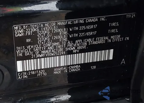 2025 Toyota Rav4 Hybrid Xle z USA, uszkodzony, nr VIN 2T3RWRFV9SW252244